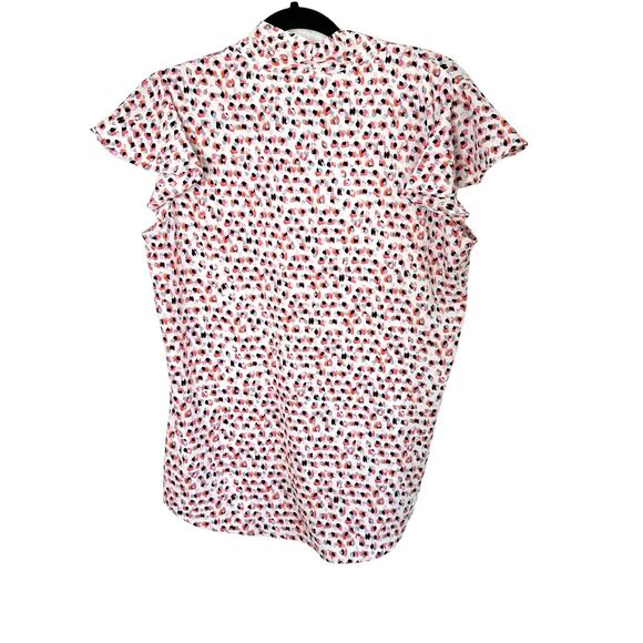 Adrianna Papell Abstract Dot Sleeveless Flutter Sleeve Tie Neck Blouse Size M - Picture 6 of 11